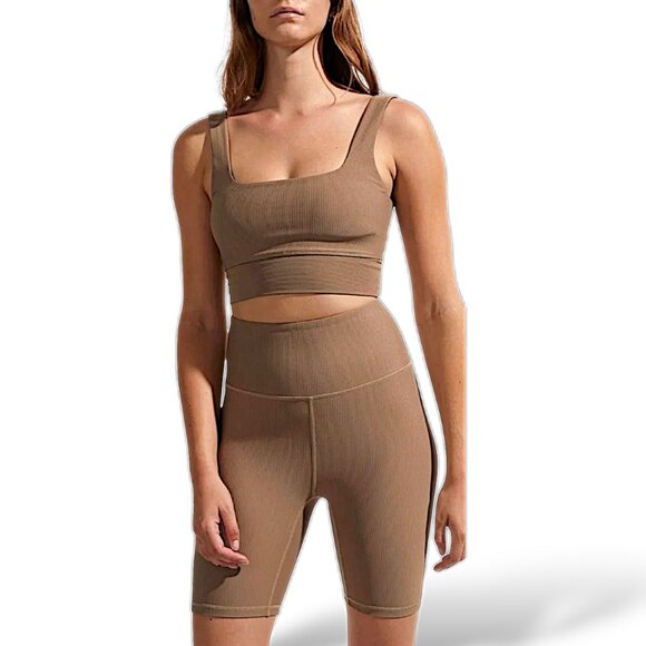 Varley Pants - Varley workout SET Lets move Ryan gym bra and Lets move rib biker short Taupe M